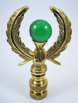 Finial: Wreath with Green Glass Ball. 2 1/2" overall