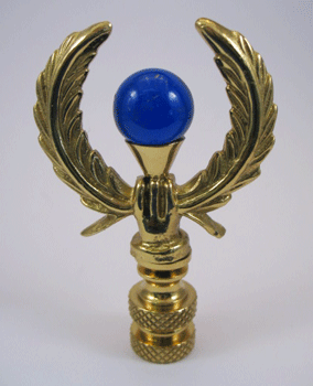 Finial: Wreath with a Cobalt Glass Ball. 2.1/2" overall