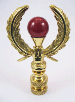 Finial: Wreath with Red Glass Ball. 2 1/2" overall