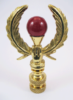 Finial: Wreath with Red Glass Ball. 2 1/2" overall