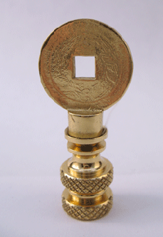 Finial:  Small Brass Asian Coin.  2" overall