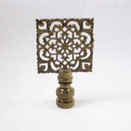 Lamp Finial:  Antiqued Brass Filigree Square
