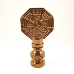 Lamp Finial Small Antiqued Brass Octagon Asian Coin