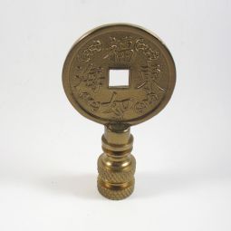 Lamp Finial Antiqued Brass Asian Coin