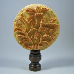 Lamp Finial Tan and White Medallion Birds and Flowers
