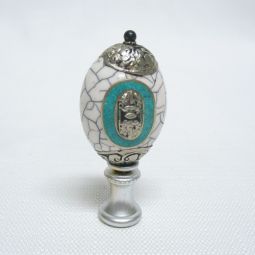 Lamp Finial White and Turquoise Stone Oval