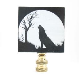 Lamp Finial.  Black and White Wolf Wood Tile Decoupage