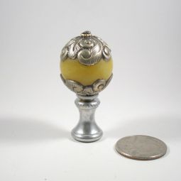 Lamp Finial Yellow Amber with Silver Trim Sphere