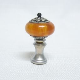 Lamp Finial Small Amber and Silver Flattened Ball